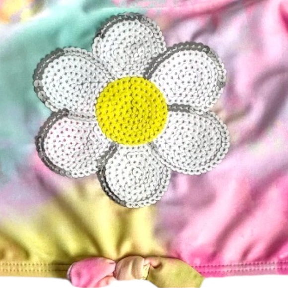 NWT Nicole Miller Girl’s 2 Piece Tie Dyed Swimsuit with Sequined Sunflower - Picture 2 of 14